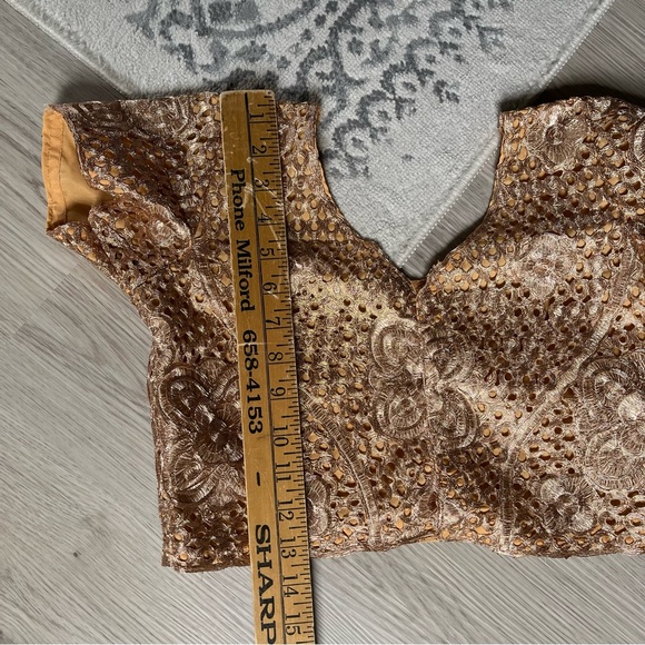 Vintage Metallic Rose Gold Crop Top Small Fairy Dainty Stiff Corset Hooks - Picture 12 of 12